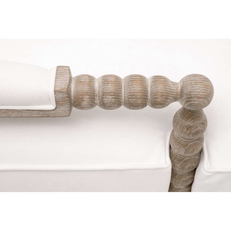 Natural Gray Oak and Pearl Upholstered Chaise Lounge with Brass Castors