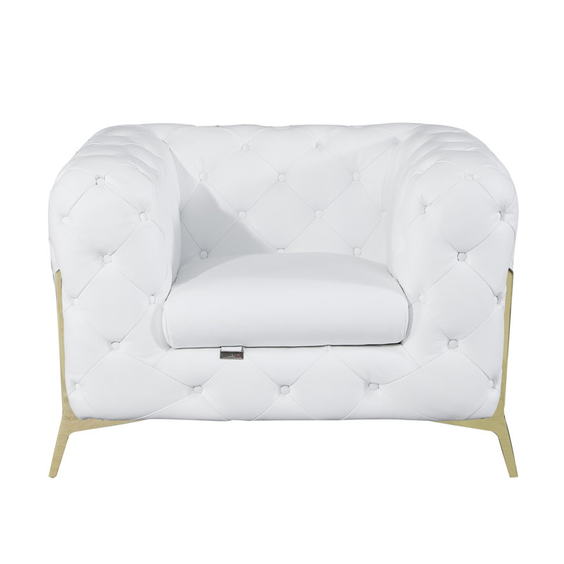 Chaise en cuir grainé Ehrika, Cuir véritable blanc