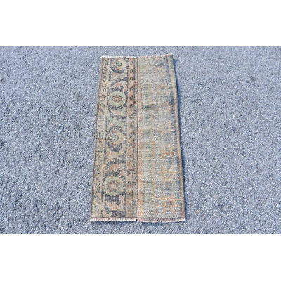 Tapis turc Oushak rétro fait à la main rétro avec motif oriental vibrant gris / vert