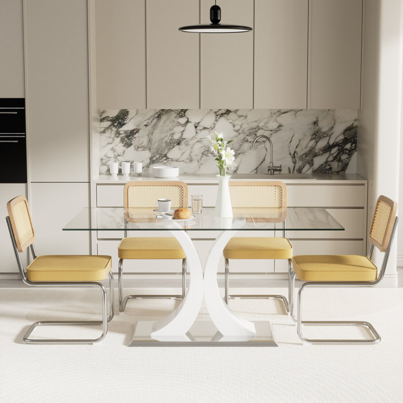 Ensemble de salle à manger rectangulaire, 5 pièces: table, 4 chaises, Blanc, Jaune