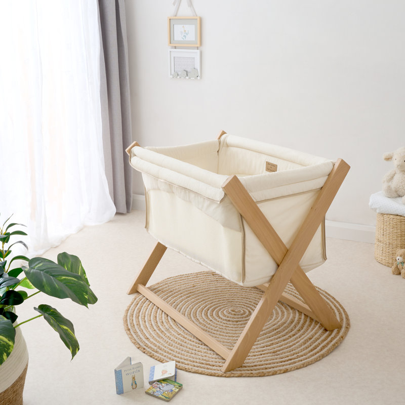 Bedside Cot with Bedding with Mattress and Stand, Cream