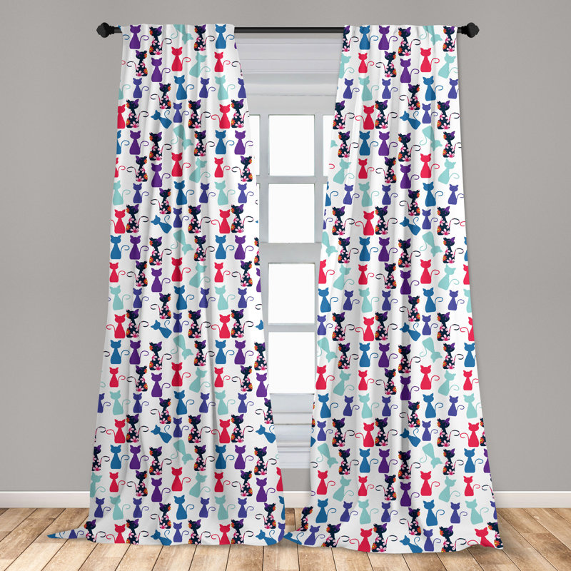 Multicolor Cat Print 63" Polyester Rod Pocket Curtain Panels