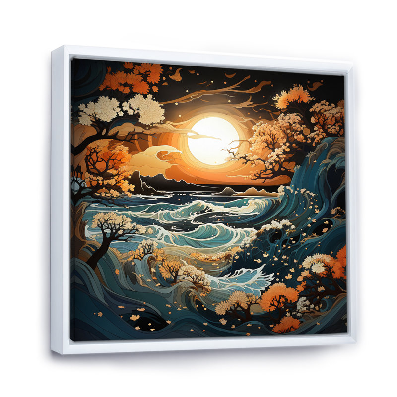 Sunset Radiant Coastal Retreat II - Landscapes Canvas Wall Art, H 16 po x l 16 po x P 1 po, Cadre flottant blanc