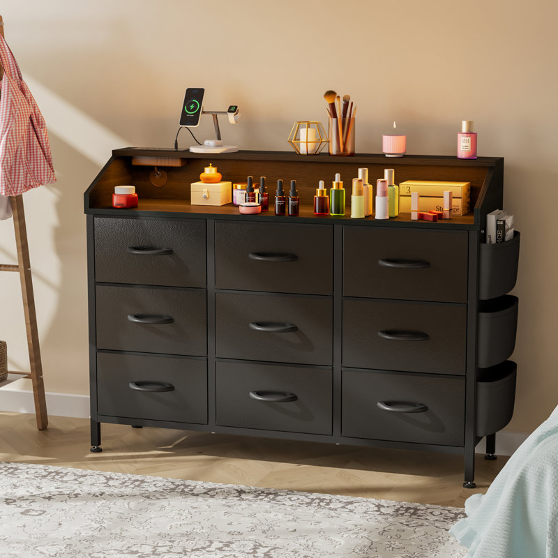 Commode 9 tiroirs Courney, Noir, noir, noir, noir