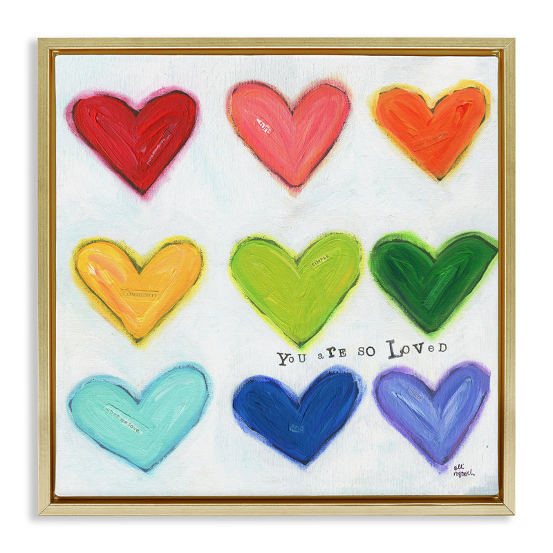 You Are So Laim Rainbow Hearts, H 18 po x l 18 po, Cadre flottant métallique doré