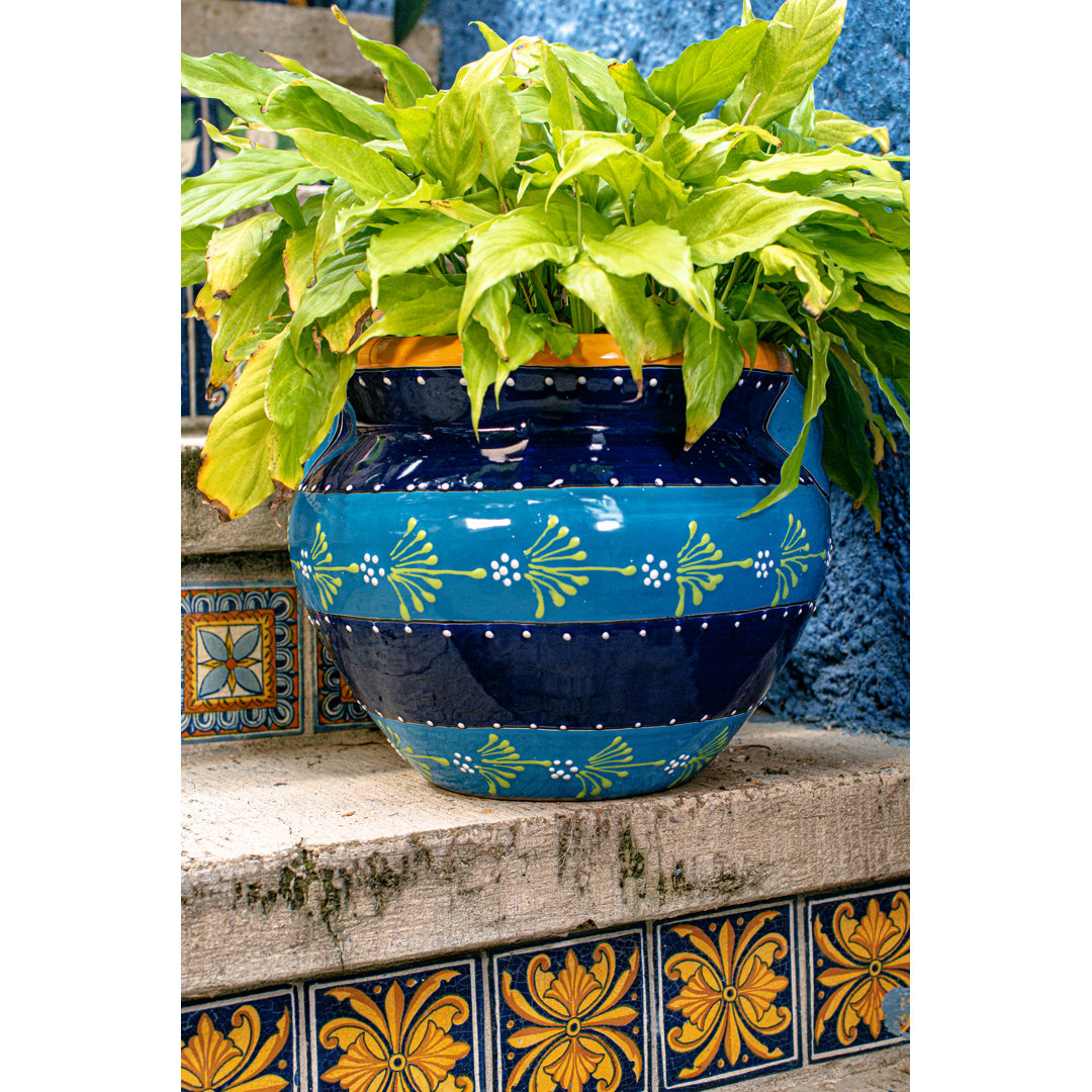 Talavera 12 in. Striped Blue Talavera Chata Planter Evergreen Enterprises, Inc