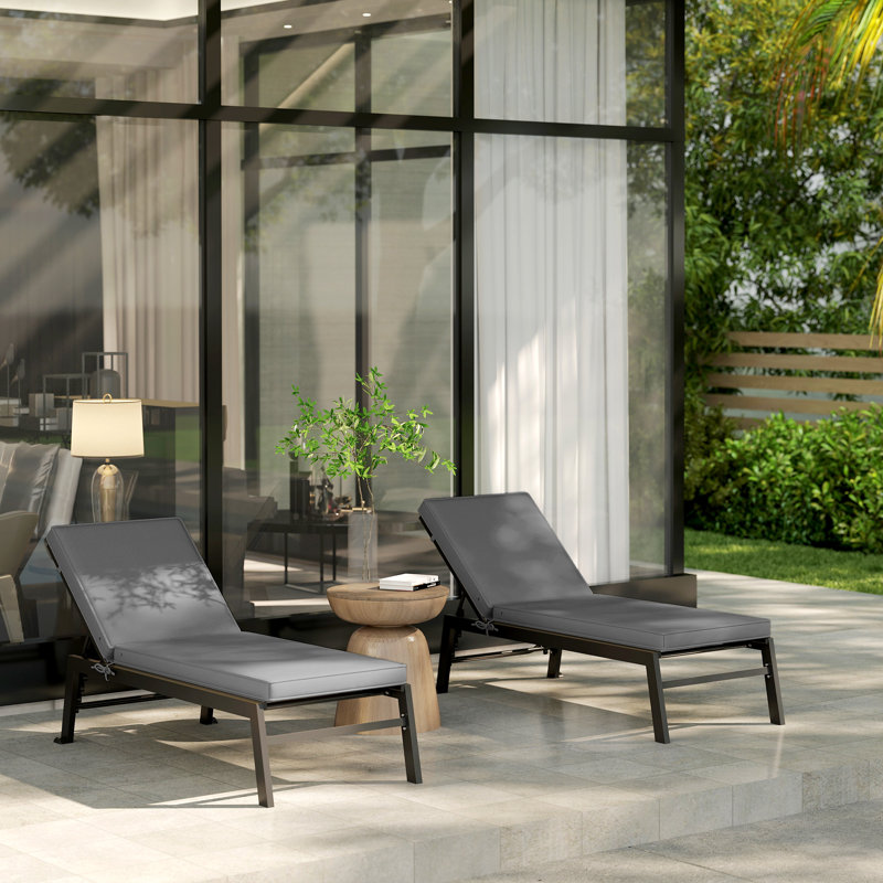 2-Piece Patio Chair Cushions with Backrests, Replacement Cushions for Outdoor Lounge Chair, Gray, Gray