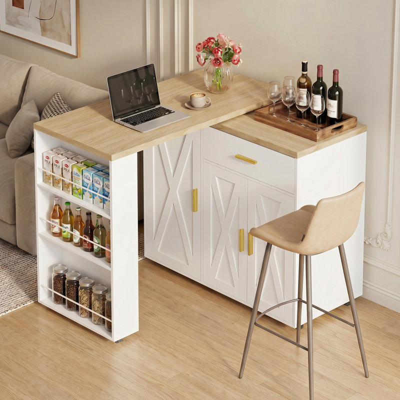 Îlot de cuisine convertible avec table de bar rotative à 360 ° et rangement