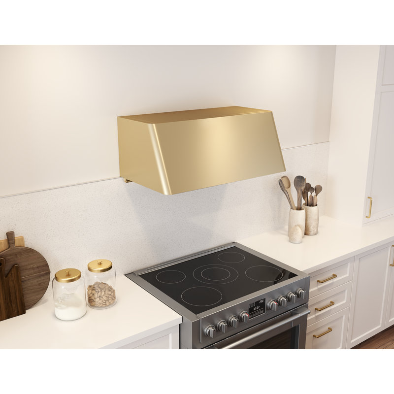 Zephyr Mesa 90 cm. Wall Mount Range Hood with LED Lights, Satin Gold