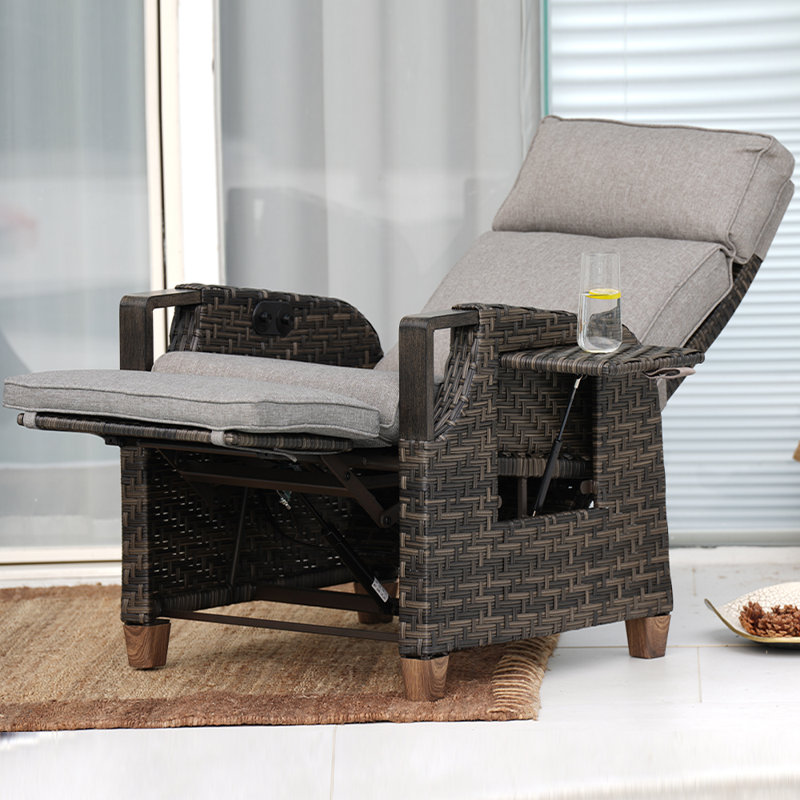 Garden Air Pump Lounge Chair with Cushion, Independent Back & Footrest Adjustment, Grey, Dark Brown