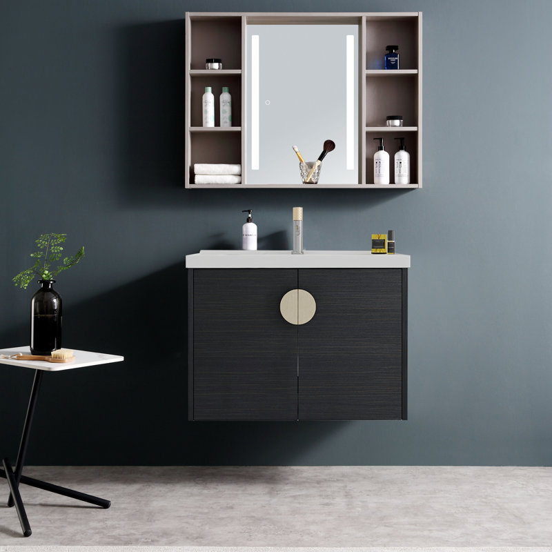 Ensemble de meuble-lavabo simple 23,8 po avec plateau en céramique Tysheen, Noir