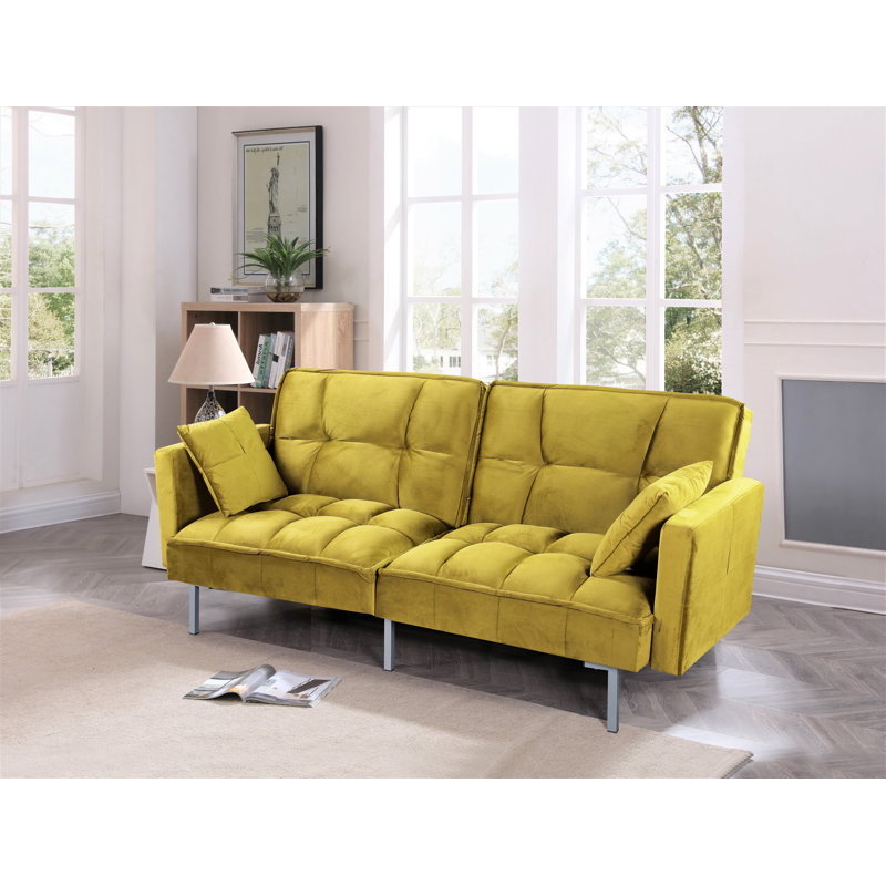 Mackayla 75.6'' Upholstered Convertible Sofa, Greenish Yellow