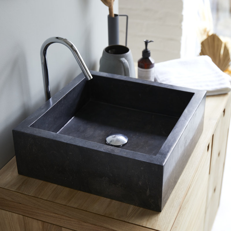 Slats Gray Marble Bathroom Sink, Dark Gray