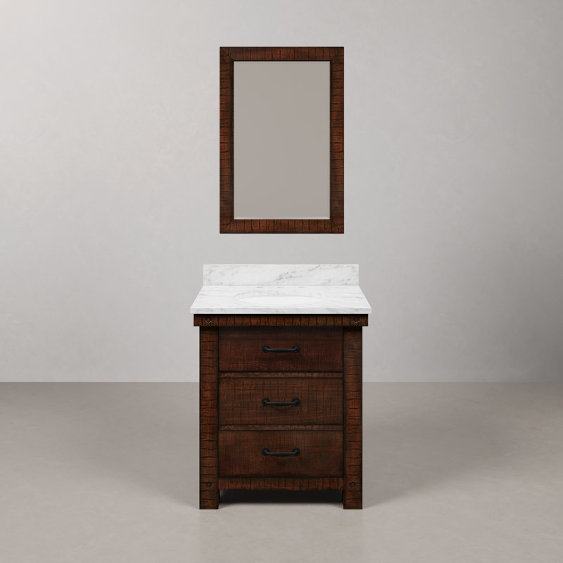 Aberdeen 30 In. Single Sink Blue Limestone Countertop Vanity In Rustic Sienna With Mirror, Rostic Sienna, Carrara White
