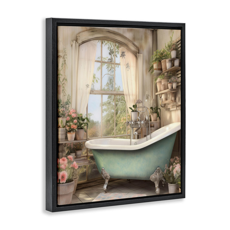 Cadre flottant pour salle de bain avec tablettes florales, Cadre flottant noir de jais, H 21 po x l 17 po