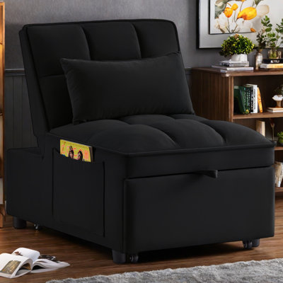 4 In1 Multi-Function Single Sofa Bed With Storage Pockets,Tufted Single Pull-Out Sofa Bed With Adjustable Backrest And Pillows ,Convertible Chaise Lounge