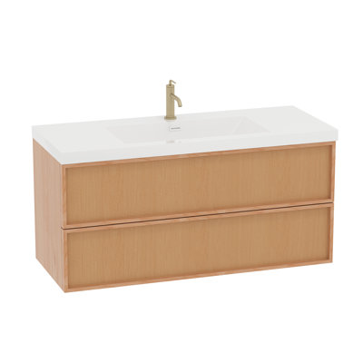 Meuble-lavabo mural moderne 48 po avec lavabo et comptoir en résine, meuble-lavabo flottant avec tiroirs avant et dosseret tissés