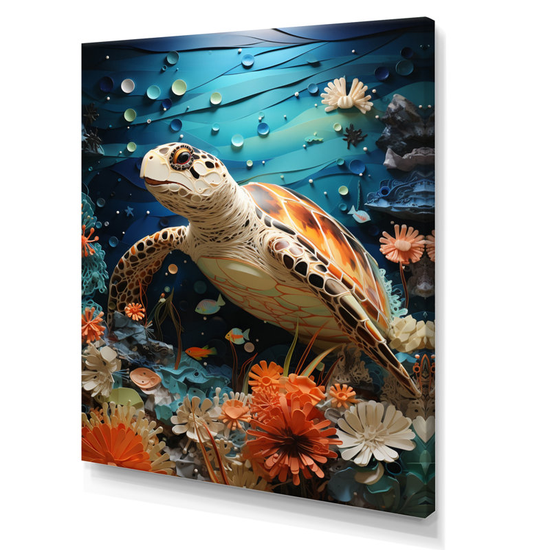 " Turtle Coastal Creatures Pointillism ", Wrapped Canvas, 20" H x 12" W x 1" D