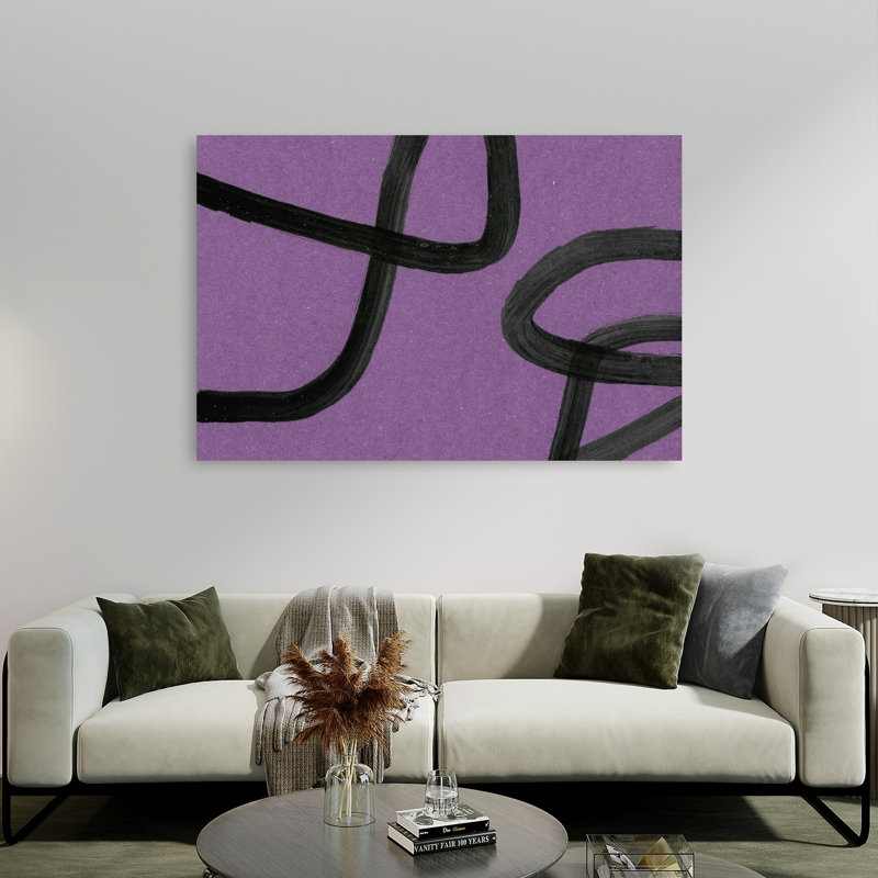 Abstrait, courbes mauves abstraites, audacieux, violet, impression murale contemporaine, 40" H x 60" W