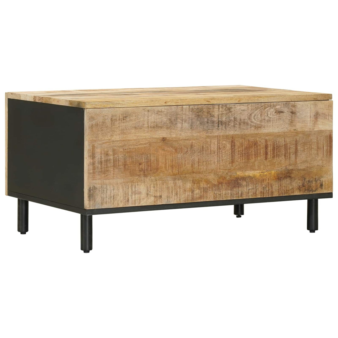Coffee Table with Storage with Door Natural Solid Mango Wood Modern
