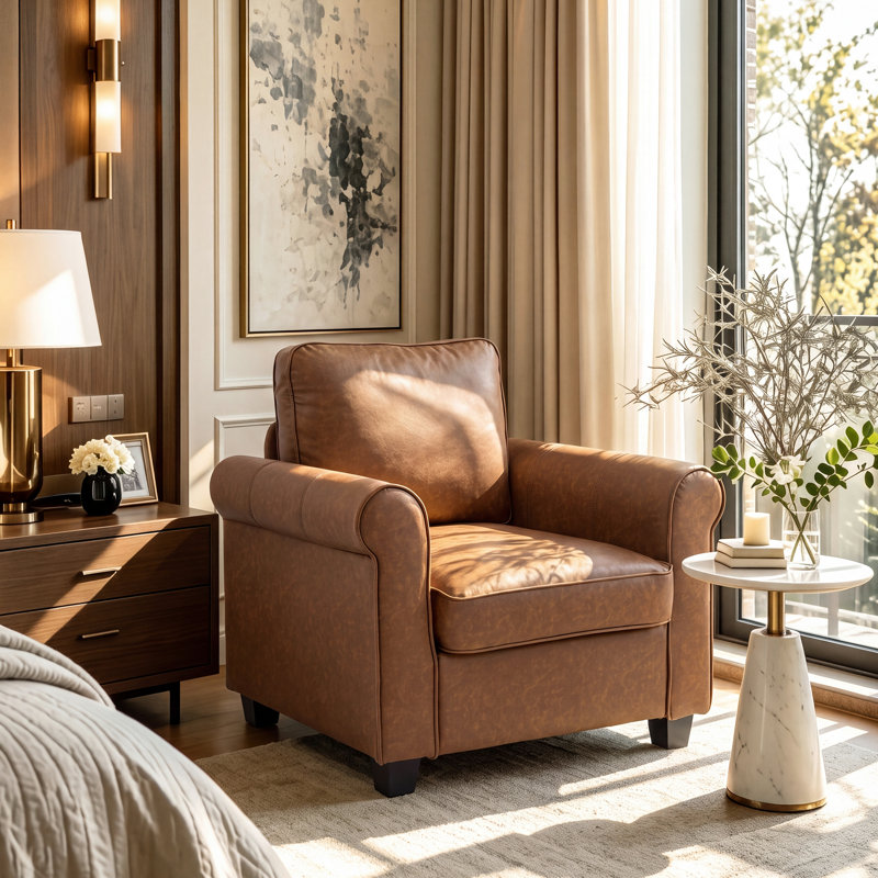 Chaise avec accoudoirs roulés 37 po, Brown