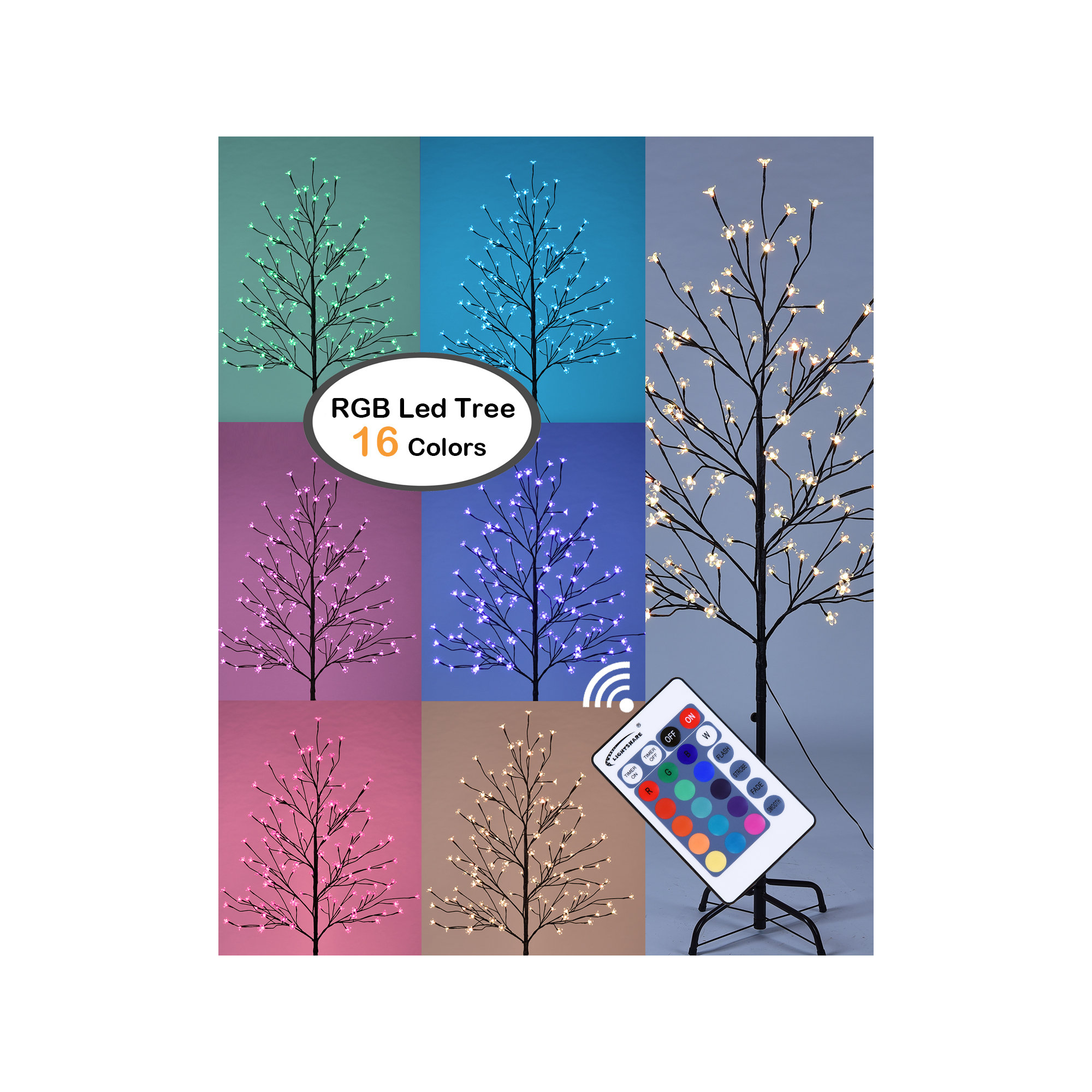 60'' Lighted Trees & Branches, Warm White and color Changing mode