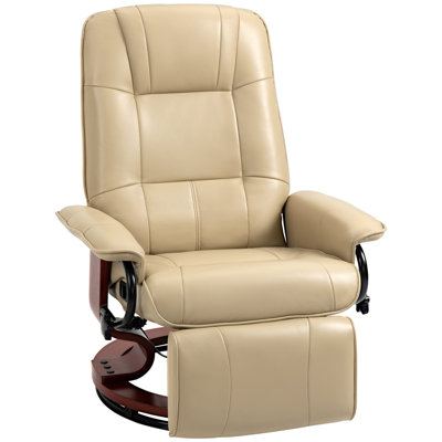 Faux Leather Manual Recliner, Adjustable Swivel Lounge Chair With Footrest, Armrest And Wrapped Wood Base For Living Room -  Red Barrel Studio®, 4DE097E38FE143C1BE08FE3193E70205