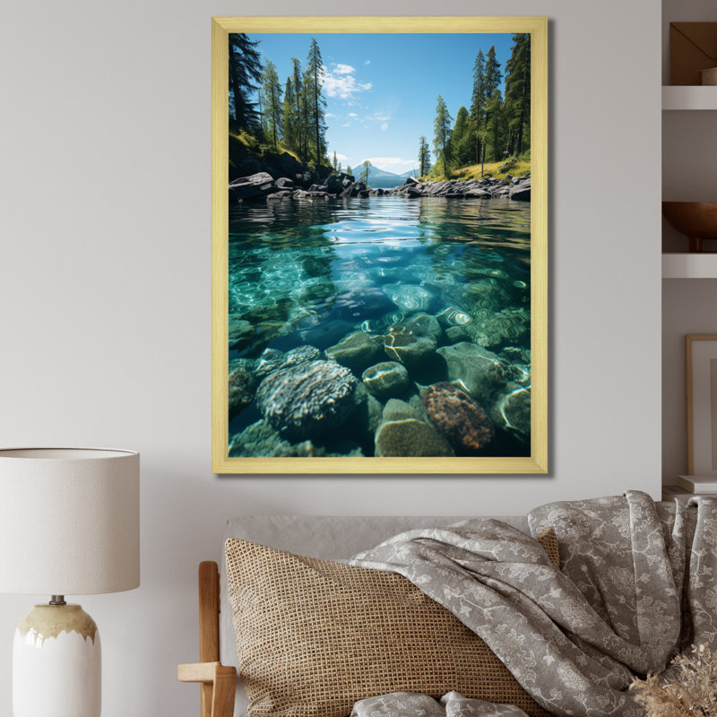 «Basnett Alaska Pristine Waters», reproduction d'art sur toile, Cadre doré simple, H 44 po x l 34 po x P 1,5 po