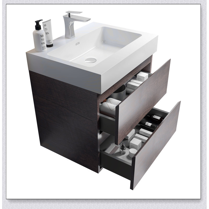 Meuble-lavabo de salle de bain avec lavabo, grand meuble-lavabo flottant mural