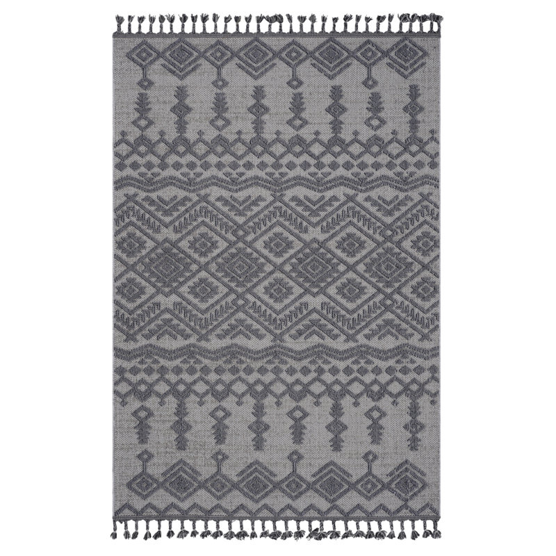 NAAR Guros Collection 8X10 White / Gray / Traditional Indoor / Outdoor Area Rug, Rectangle 7'9" x 10'
