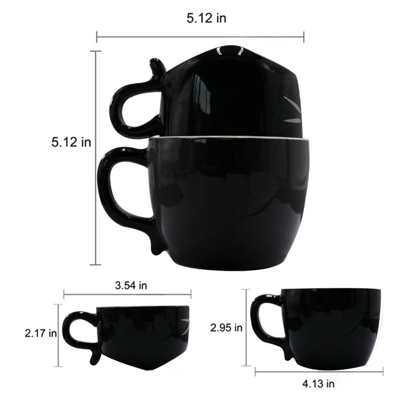 Sleek Minimalist Black Ceramic Stackable Mug - Large 450ml Capacity, Microwave & Dishwasher Safe For Coffee/tea - Modern Home & Office Drinkware