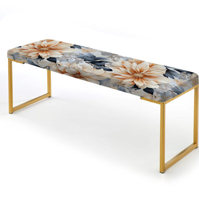 White And Blue Contemporary Floral Fusion Collage - Floral Upholstered Gold Bench
