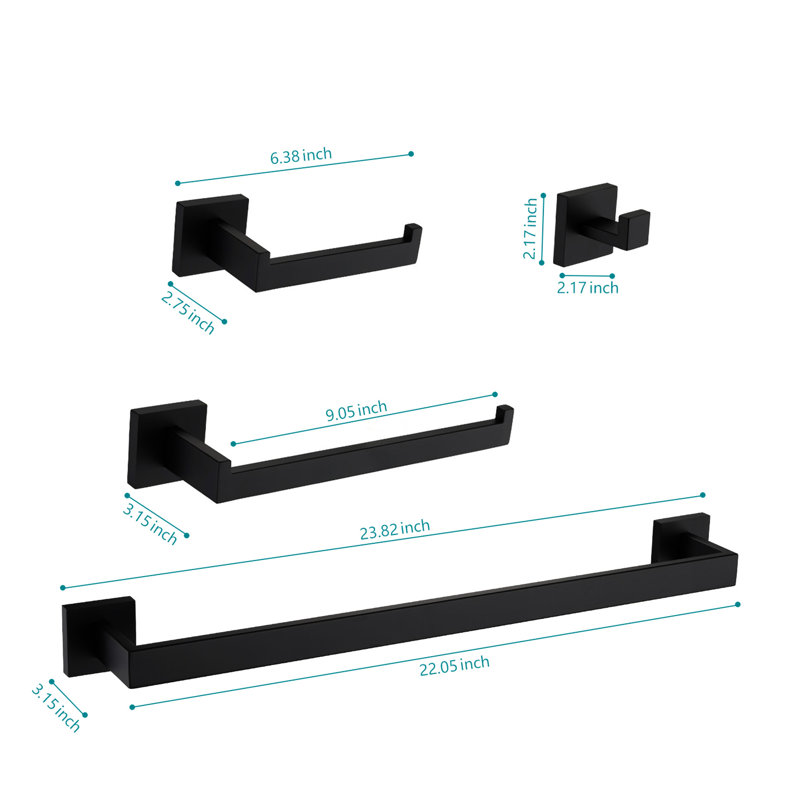 4 Matte Black Bathroom Accessories - Stainless Steel, , Easy Installation For Everywhere Hardware, Rust-, Ideal Different Rooms