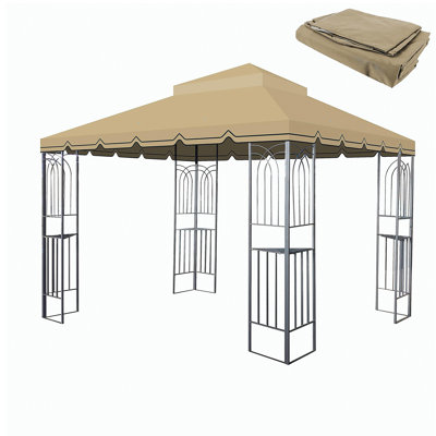 Auvent de remplacement pour abri de jardin d'extérieur 10 x 10 pi, toit de tente de pavillon de jardin à deux niveaux avec bordure de mur seulement (cadre non inclus)
