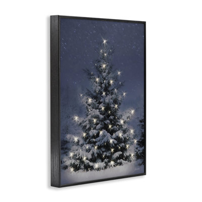 Arbre de Noël enneigé encadré, estampe numérique, conception par Lori Deiter
