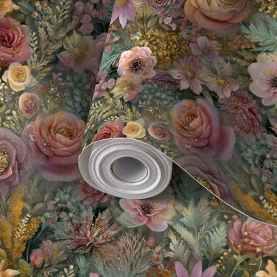 Papier peint auto-adhésif à motif de papier peint à motif floral auto-adhésif et amovible 24 po x 118 po (60 x 300 cm)