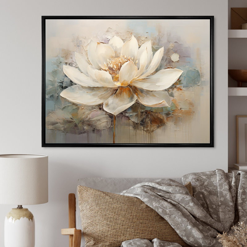 Antique Lotus Connection I - Lotus, reproductions encadrées, H 34 po x l 44 po x P 1,5 po, Cadre flottant noir