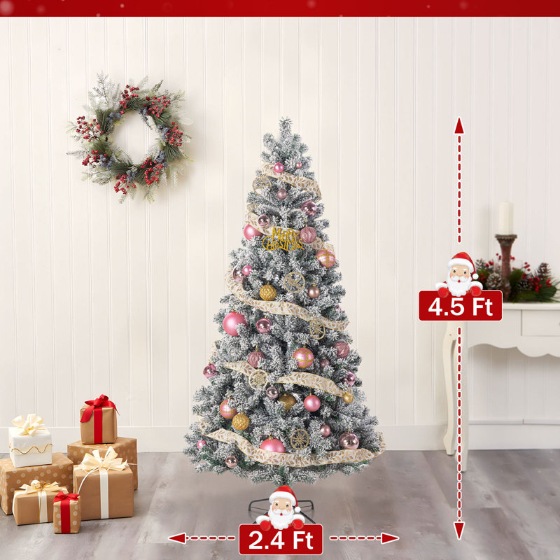 Arbre de Noël artificiel vert enneigé 4,5 pi avec 4,5 branches réalistes, arbre de Noël avec aiguilles en PVC et PE, branches articulées et support en métal robuste, décoration de Noël moelleuse pour la fête au bureau à domicile