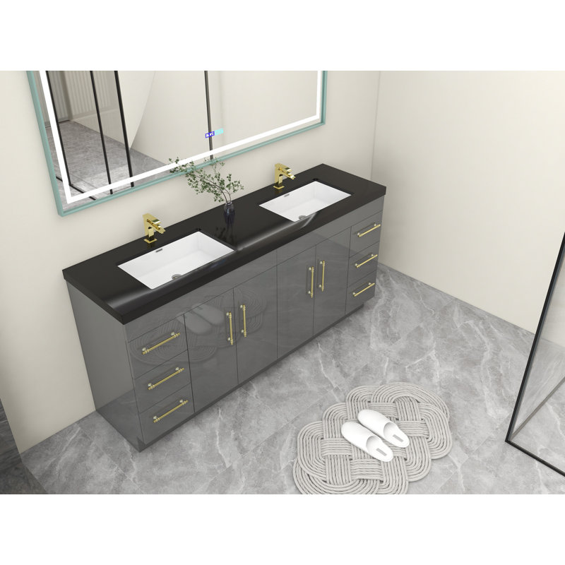 Ensemble de meuble-lavabo double 72 po Campman, Gris ultrabrillant, Or mat