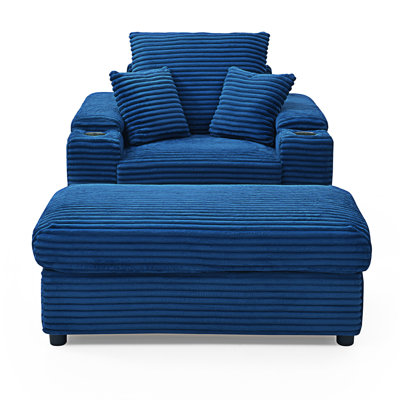 Abegale Upholstered Chair with Ottoman, Plush Chair Chaise Lounge Chair with Pillows