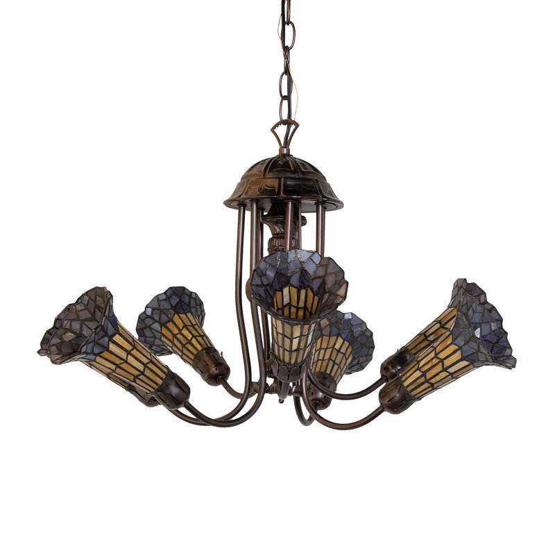 Lustre linéaire moderne à 7 lumières Gaynelle, Ambre / mauve