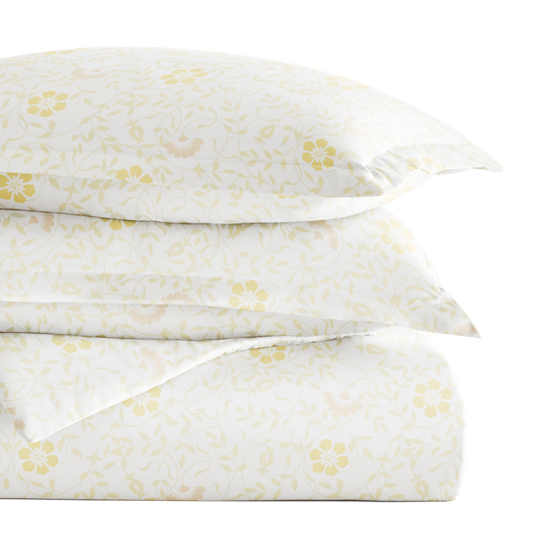 White Floral Microfiber Queen Duvet Cover Set with Shams