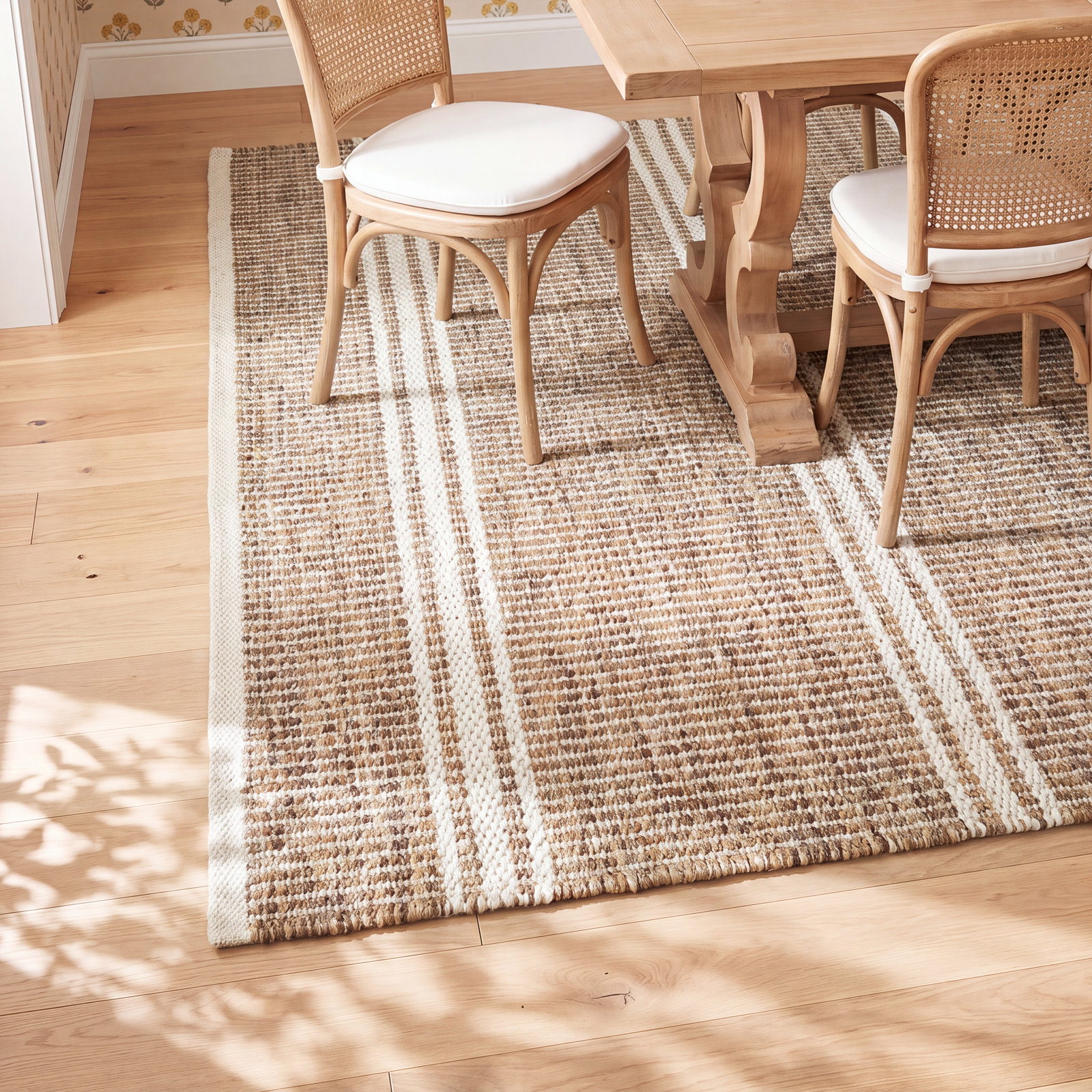 Malta Hand-Woven Striped Wool Rug, Rectangle 8'6" x 11'6", Natural