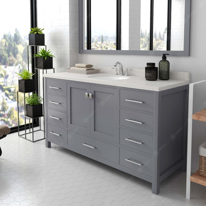 Meuble-lavabo simple 60 po avec plateau Ahuviel, Gris