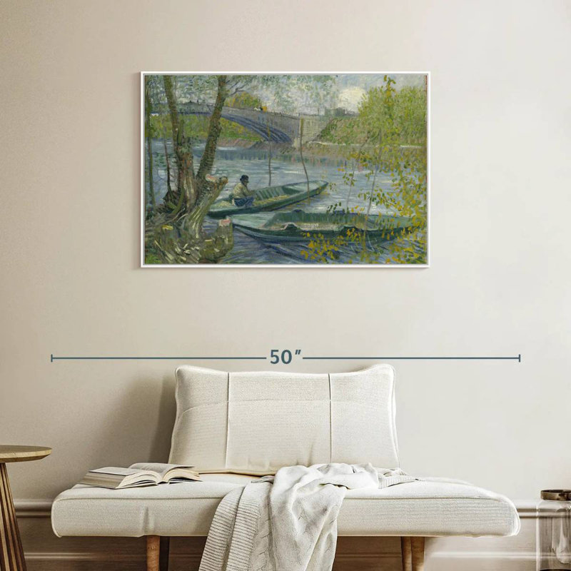 Pêche au printemps, 37 po x 25 po, Cadre flottant blanc