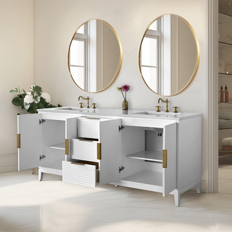 Lissandra 72" Double Bathroom Vanity In White With Engineered Stone Top
