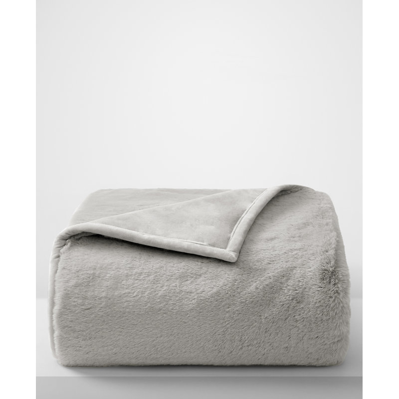 Queen Size Grey Faux Fur Reversible Throw Blanket