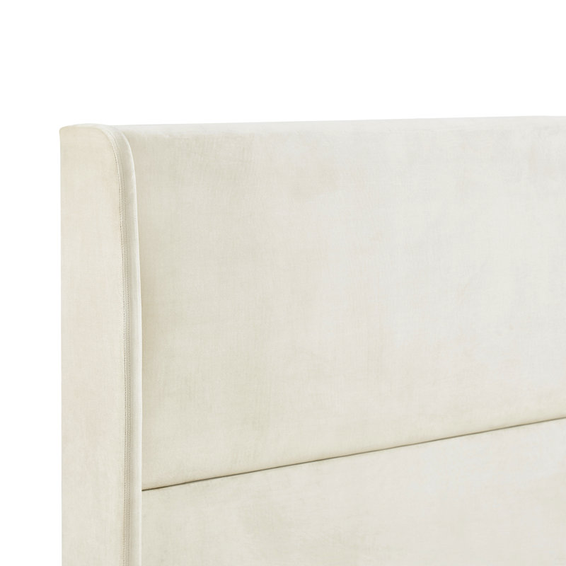 Lit plateforme à oreilles en velours, grand, Beige, Grand lit