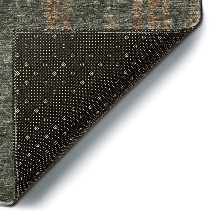 Green Chenille Flat Woven Washable Rectangular Rug 3' x 5'