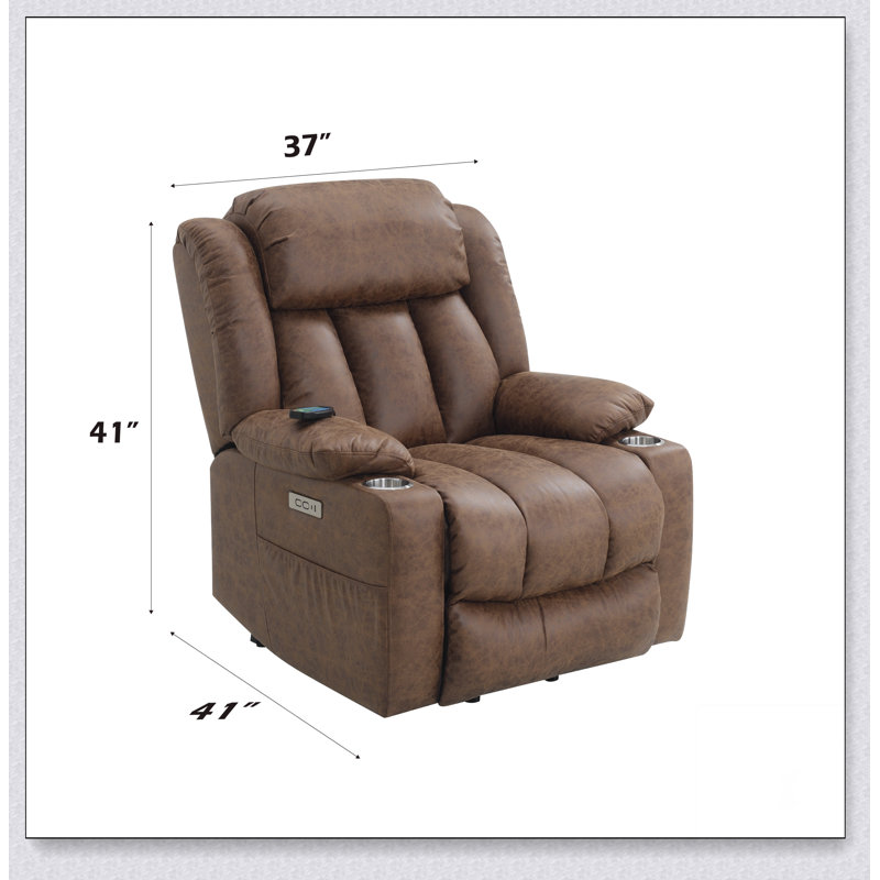 Fauteuil inclinable électrique en cuir Pacay brun avec fonction de levage, de chauffage et de massage
